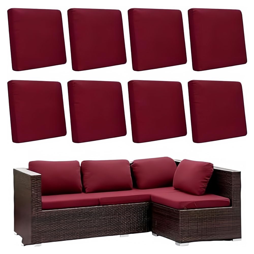 Hiseng Outdoor Sofa Cushion Covers 8 Pieces, Stretch Seat Covers Decor Slipcovers, Suitable for Sofas Cushion Garden Furniture Chaise Lounge (Burgundy,65x65x20cm)