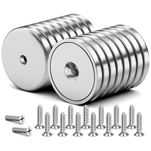 WUDIME Strong Neodymium Magnets, 16Pack 110LBS Cup Magnets with Stainless Screws for Wall Mounting, Rare Earth Magnets with Holes for Kitchen Garage Holding Tools DIY Hanging