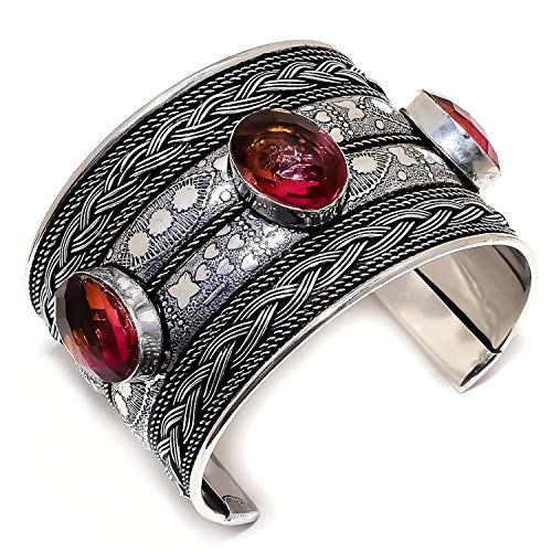 Lovers Point Bi-Color Tourmaline Gemstone 925 Sterling Silver Cuff Bracelet Adst. AP-2032