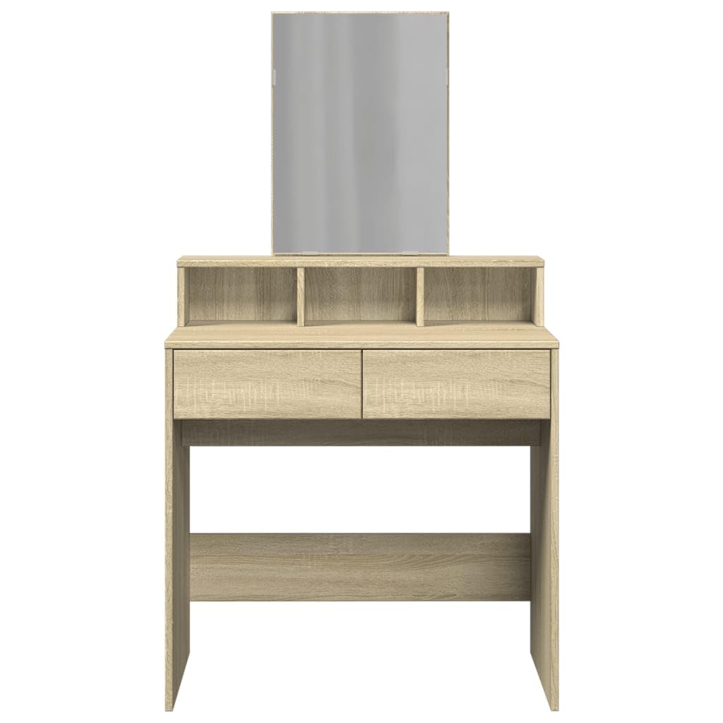 Schminktisch mit Spiegel Sonoma-Eiche Holzwerkstoff 80x41x144,5 cm mit 2 Schubladen und 3 Fächern Stauraum für Schlafzimmer und Ankleidezimmer Makeup und Pflege