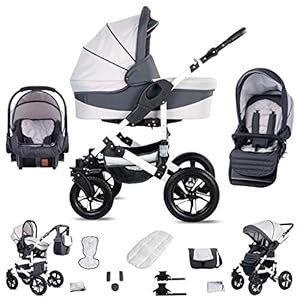 Friedrich Hugo Hamburg 3-in-1 combi-kinderwagenset, luchtbanden, kleur: wit en grijs