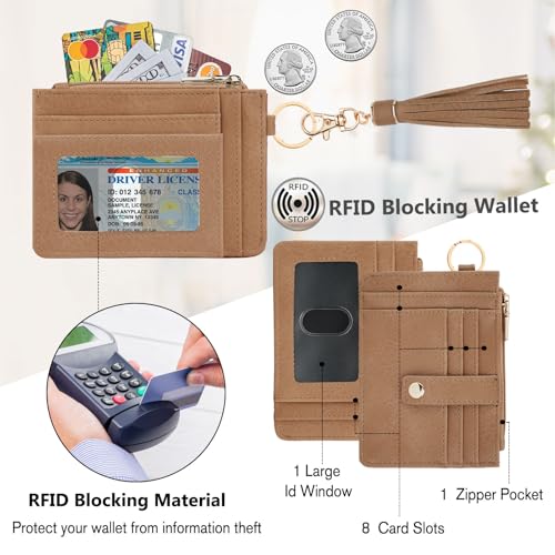 Image of KNGITRYI Small Wristlet Wallets for Women RFID Credit Card Holder Wallet Keychain Wristlet Wallet Credit Card Wallets for Women (Camel)