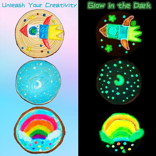 KIRKOTOY-Wooden-Crafts-Kit-for-Kids-Glow-in-The-Dark-Arts-Crafts-Gifts-for-Boys-Girls-Age-6-12-24-Wood-Slices-with-Painting-Craft-Activities-Kits-Creative-Art-Toys-for-6-7-8-9-10-11-12-Year-Old