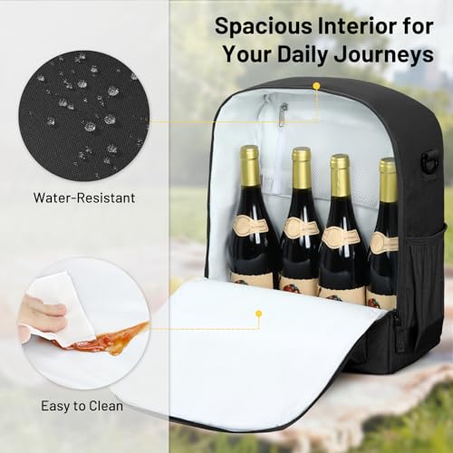 Image of MIER Small 16L Insulated Cooler Backpack with Removable Divider, Lightweight Soft Wine Cooler Bag for Beach Travel Work Picnics Camping, Portable Lunch Backpack for Men Women, Black