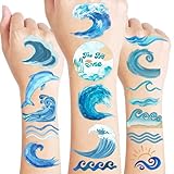 96PCS Ocean Wave Pre-Cut Temporary Tattoos – Surf Beach Summer Theme Tattoo Stickers, 1st Surf Up Surfboard Wave Birthday Party Decorations, Fun Party Favors, Gifts for Kids Boys Girls