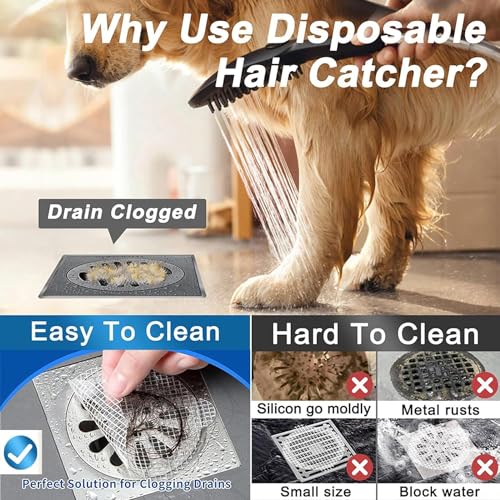 Image of Rushwak Round Disposable Shower Drain Hair Catcher, Shower Drain Cover, Floor Sink Strainer Filter Mesh with Stickers for Bathroom, Bathtub, and Kitchen