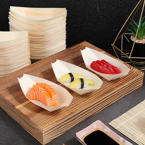 100 platos desechables de madera para sushi 14cm x 8cm miniatura 5