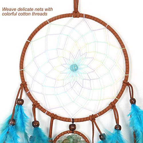 Dream Catchers with Tree of Life and Teal Feather Indian Handmade Dreamcatchers for Boho Wall Hanging Decoration, Ornament Festival Gift (Green Tree of Life) - Image 3