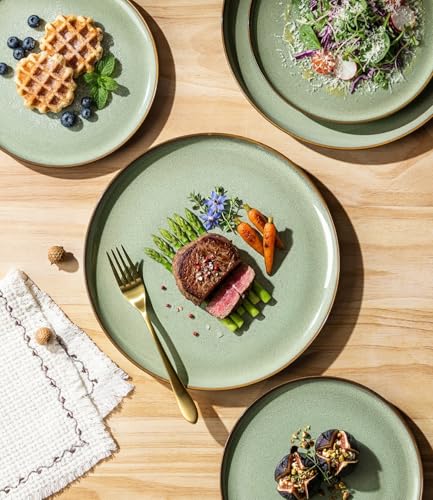 Image of LERATIO Ceramic Dinnerware Sets for 4,12 Pieces Poreclain Plates and Bowls Sets,Scratch Resistant Dishes,Dishwasher & Microwave Safe Dishes Set,Service for 4-Light Geen