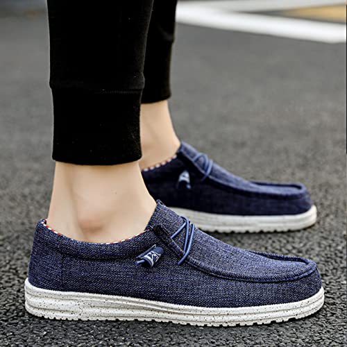 Men's Canvas Slip On Lace up Loafers,Causal Comfortable Soft Sole Driving Walking Shoes Outdoor Lightweight Breathable Work Boat Shoes3