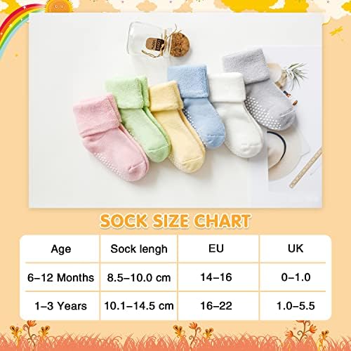 GRPSKCOS Baby Boys Girls Terry Socks with Grippers 6 Pairs Set Thick Ankle Cotton Warm Socks for 0-36 Months Newborn Toddler