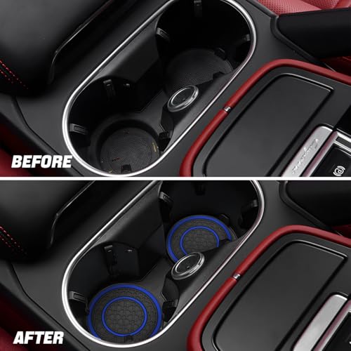 Image of Osilly Car Coasters for Cup Holder, 2.75 Inch No-Slip Anti Dust Insert Coaster, Universal Auto Waterproof Coasters Silicon Insulation Cup Mats for Woman Man, Suit for Vehicle (Black /Blue, 4PCS)