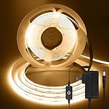 ShineBurky ledテープライト COB 高密度 高輝度 320LEDs/m アダプター・調光器付き 12V 5M カット可能 両面テープ設置 テープライト cob 電球色