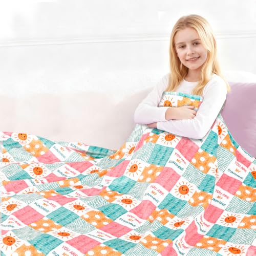 Image of Baby Blanket for Girls, Super Soft Double Layer Mink Blankets with Dotted Backing, Sun Smile Toddler Newborn Nursery Bed Blanket, You are My Sunshine Print Throw Blanket, 50 X 60 Inches