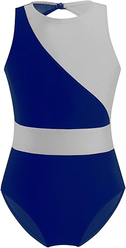 Miniatura 5 de JEATHA Leotardo de gimnasia para niñas y niñas con bloques de color recortado espalda descubierta ballet baile disfraz de rendimiento