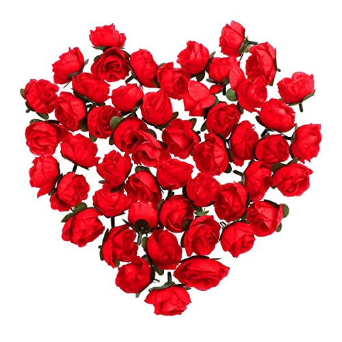 Fake Rose Flower Heads, 50 Pack Artificial Red Rose Flower Heads