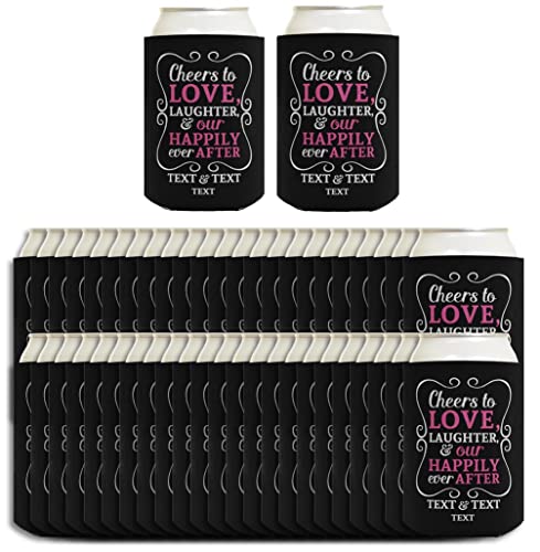 Wedding Coolies Personalized Cheers To Love Custom Names & Date Funny Wedding Gifts Personalized Wedding Decorations 96 Pack Can Coolie Drink Coolers Coolies Black #TOP7