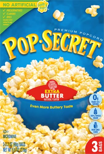 Image of Pop Secret Microwave Popcorn, Extra Butter Flavor, 3.2 Oz Sharing Bags, 3 Ct (Pack of 2)