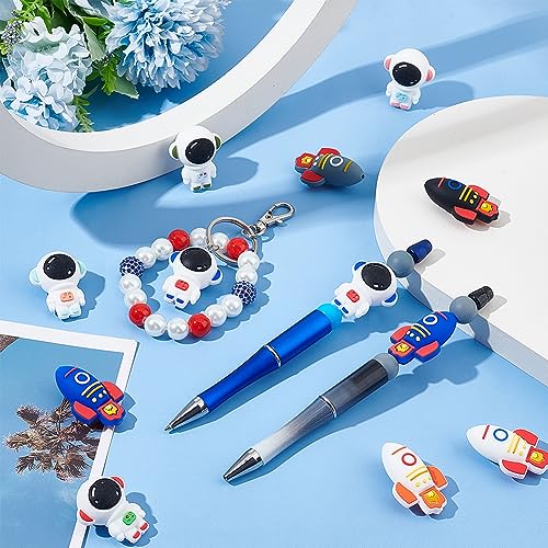 SUNNYCLUE 10 Styles Silicone Focal Cute 3D Astronaut Beads Charms Bulk Cartoon Spaceman Planet Chunky Colorful Rubber Beads for Beaded Pens Lanyards Keychain - Image 4