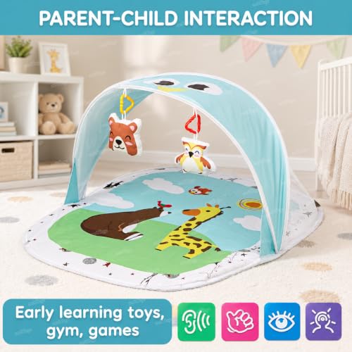 Image of Zest 4 Toyz Baby Play Mat Activity Centre My First Gym Foldable Laying Mat with Hanging Rattles Toys Washable Mat Gym for 6 Months Babies - Blue Made in India