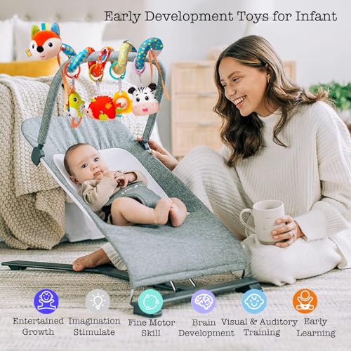 Image of Baby Car Seat Toys, Infants Spiral Fox Plush Toys for Babies 0-6 Months | Hanging Stroller Toy for Infant Boys and Girls 0 3 6 12 Months Newborn Sensory Gift Toy with Rattles Squeaker Music Teether