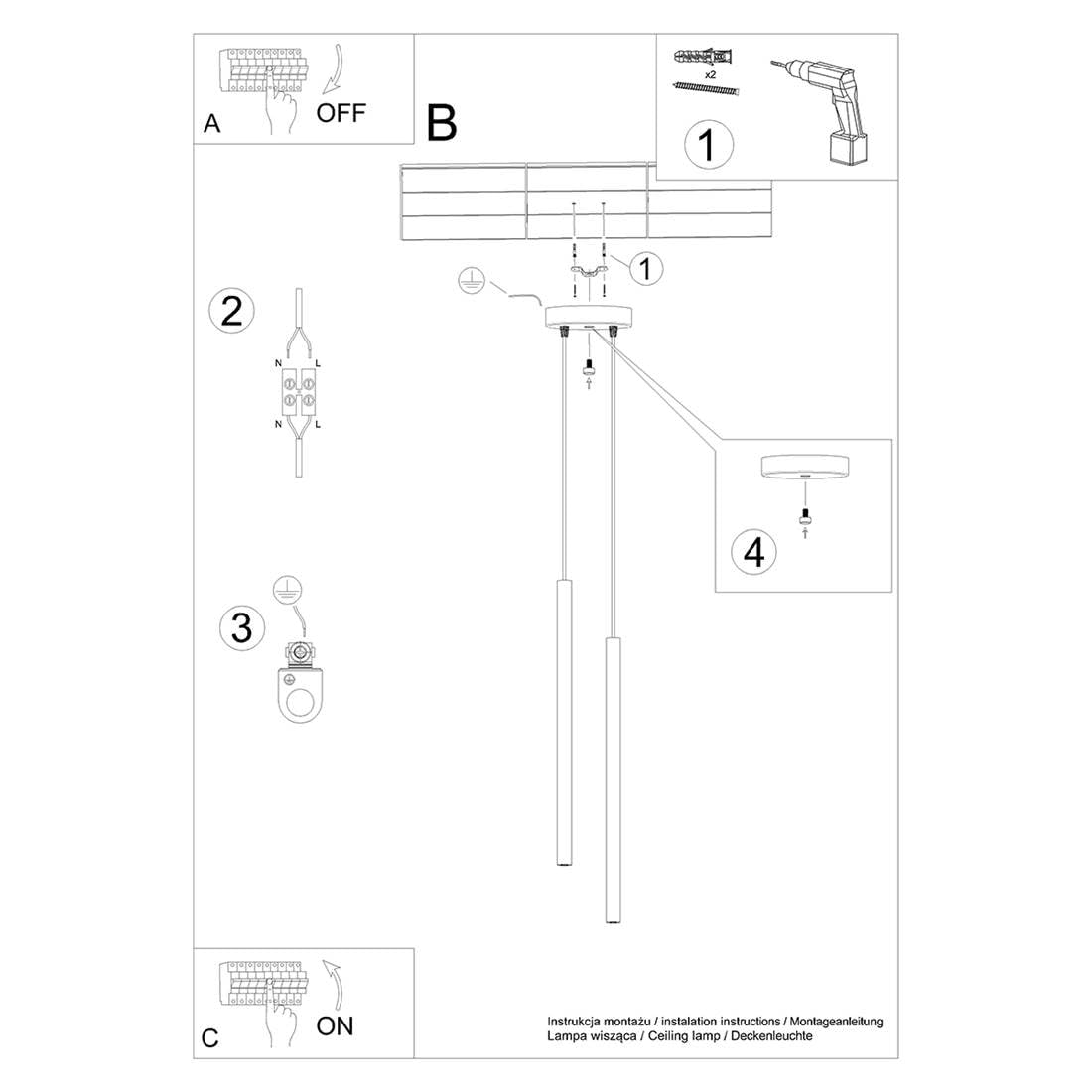 SOLLUX lighting Hängelampe Pendelleuchte Hängeleuchte Deckenlampe Stahl 2 Flammig Schwarz PASTELO