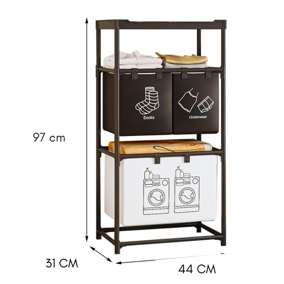 Cesta da lavanderia a 3 livelli – Organizzatore indipendente con 4 contenitori di grande capacità (44x31x97 cm)