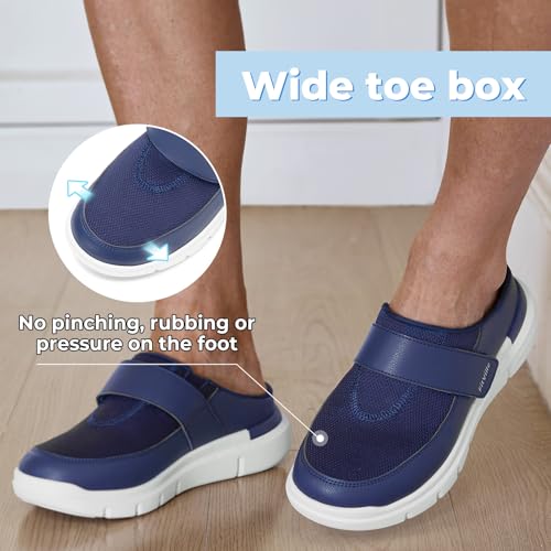 Image of FitVille Wide Slippers for Men Slip-On Wide Mens Mules Clogs for Swollen Feet Adjustable Indoors Lightweight Walking Shoes