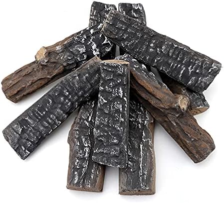 Skyflame 8 Small Piece Set of Ceramic Wood Logs and Accessories for All Types of Indoor Gas Inserts, Ventless & Vent Free, Propane, Gel, Ethanol, Electric or Outdoor Fireplaces & Fire Pits