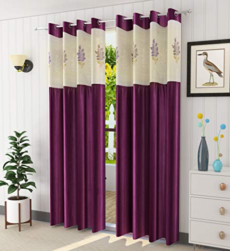 Image of LaVichitra 2 Piece Premium Window Curtain with Floral Net - 6ft, Wine