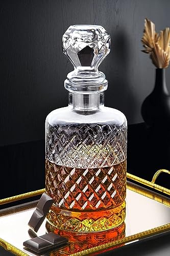 Carafe à couvercle en verre, pichet de service à whisky fait à la main, bouteille d'alcool bar à boissons carafe en cristal 1250ml (Diamont-Top)