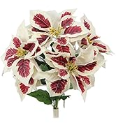 Admired By Nature 5 Stems Artificial Poinsettia Bouquet Fake Christmas Flower, Faux Velvet Poinse...
