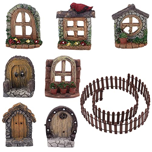 GORGECRAFT Miniature Fairy Garden Doors and Windows Resin Mini House Building Accessories Including Imitation Wood Door Window & Garden Fence for Micro Landscovere Decoration - Image 2