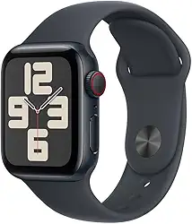 Apple Watch SE GPS + Cellular • Caixa meia-noite de alumínio – 40 mm • Pulseira esportiva meia-noite – P/M