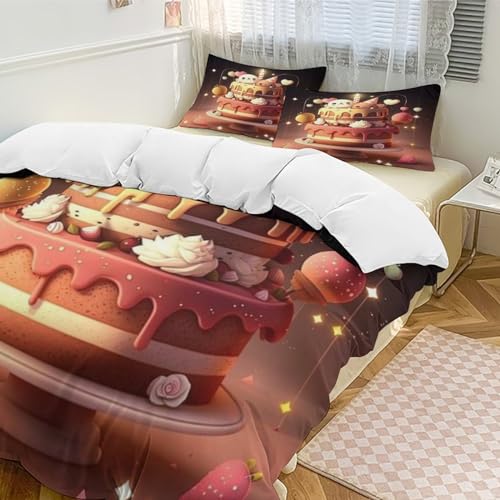 Housse de couette gâteau parure de lit 3 pièces microfibre douce - 3