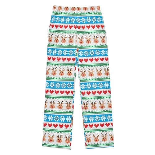 Reindeer and Love Boys Long Pants Soft Trousers Elastic Waist Kids Lounge Bottoms with Pockets S-XL