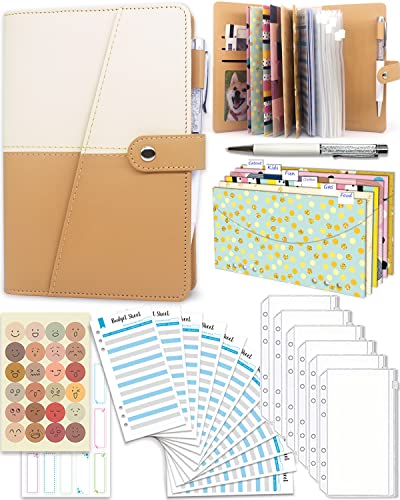 Budget Binder With Cash Envelopes, Ginmlyda Money Saving Binder Notebook Including Zipper Pvc Pockets, Cash Envelopes, Stickers And Pen, White And Khaki #TOP2