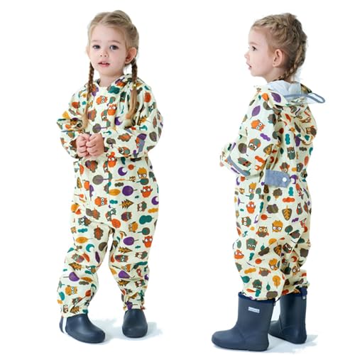 Image of Boys Girls Toddler Rainsuit Kids Waterproof Coverall One Piece Rain Suit