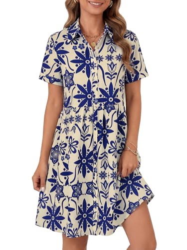 Image of Rooscier Women's Striped Shirt Dress Button Down Collared Short Sleeve Mini Dress