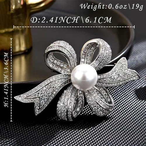 Image of Pearl Brooch Pins for Women, Cubic Zirconia Brooch Rhinestone Lapel Pin Fashionable Chaming Dress,Scarves Shawl Clip Clothes Bags Decoration Jewelry
