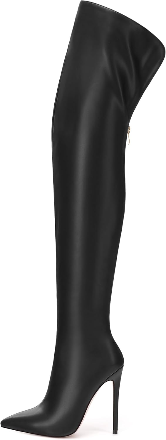 ROSERWISH Women's Thigh High Boots Over The Knee Boots Pointed Toe Stiletto Heels Sexy Fall Long Boots with Zipper Comfy Fashion Dress Shoes