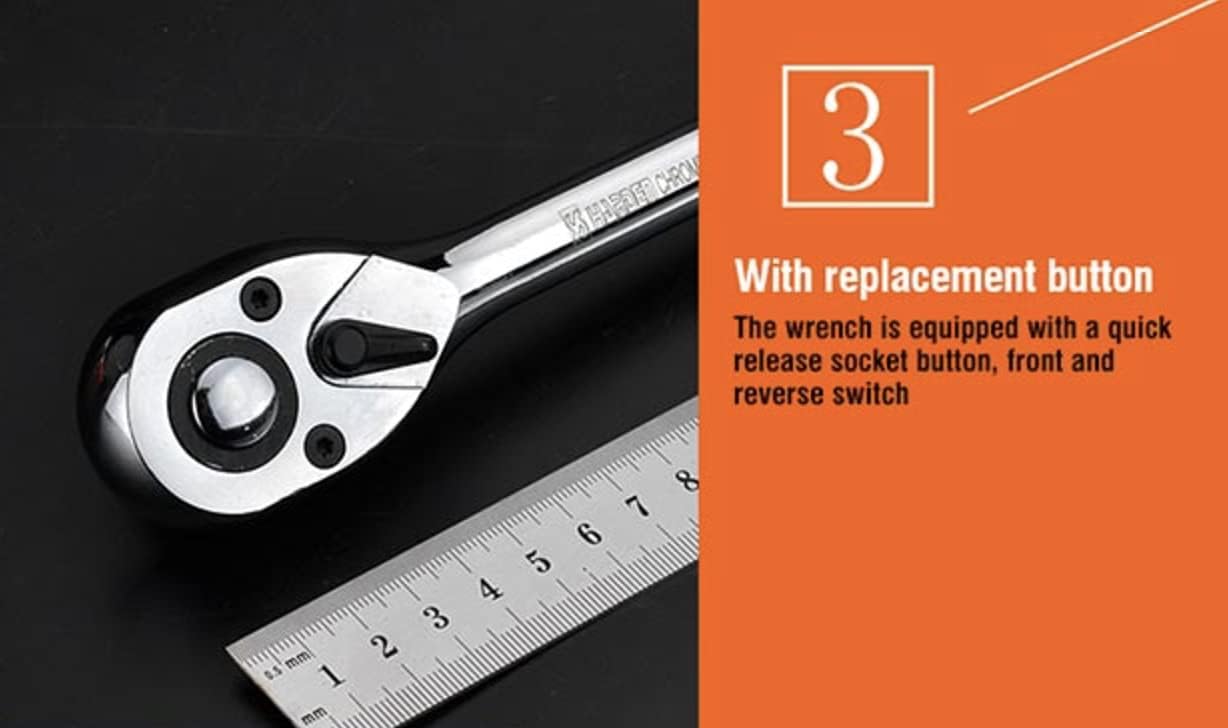 Edward Tools Harden Pro Socket Wrench - 72 Tooth Reversible CRV Steel Quick Release Ratchet Wrench with Rubber Ergo Grip Handle - Flip Switch for Forward and Reverse (1/2")