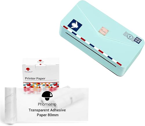 Phomemo Mini impresora M04AS con paquete de papel adhesivo transparente de 3.150 in