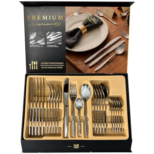 Set de Cubertería Acero Inoxidable 24 Piezas – 6 Servicios Completos con Cuchillos, Tenedores, Cucharas y Cucharillas – Diseño Elegante y Resistente – Apto Lavavajillas – Para Regalo y Hogar