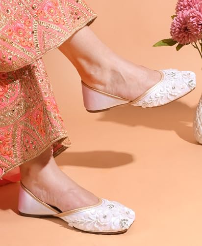 Image of JM LOOKS Stylish Embroidered Jutti For Women /Girls | Embellished Stone Work Jutti | Wedding Bellies | Women Ethnic Shoe Traditional Mojari | Kolhapuri /Jaipuri /Punjabi Jutties |