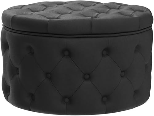 Miniatura 5 de Homebeez Otomana redonda de terciopelo de 248 pulgadas reposapiés con botones mesa de centro para sala de estar color negro