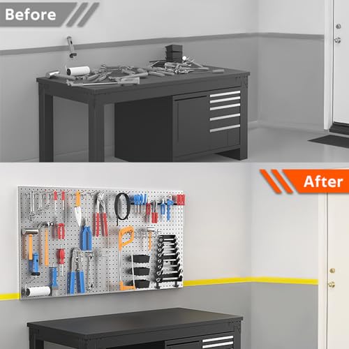 Image of Ultrawall Metal Pegboard Wall Panels, Peg Boards for Garage Tool Storage | Heavy Duty Pegboard Tool Storage Kit for Home, Craft Room Gray 4 Pcs