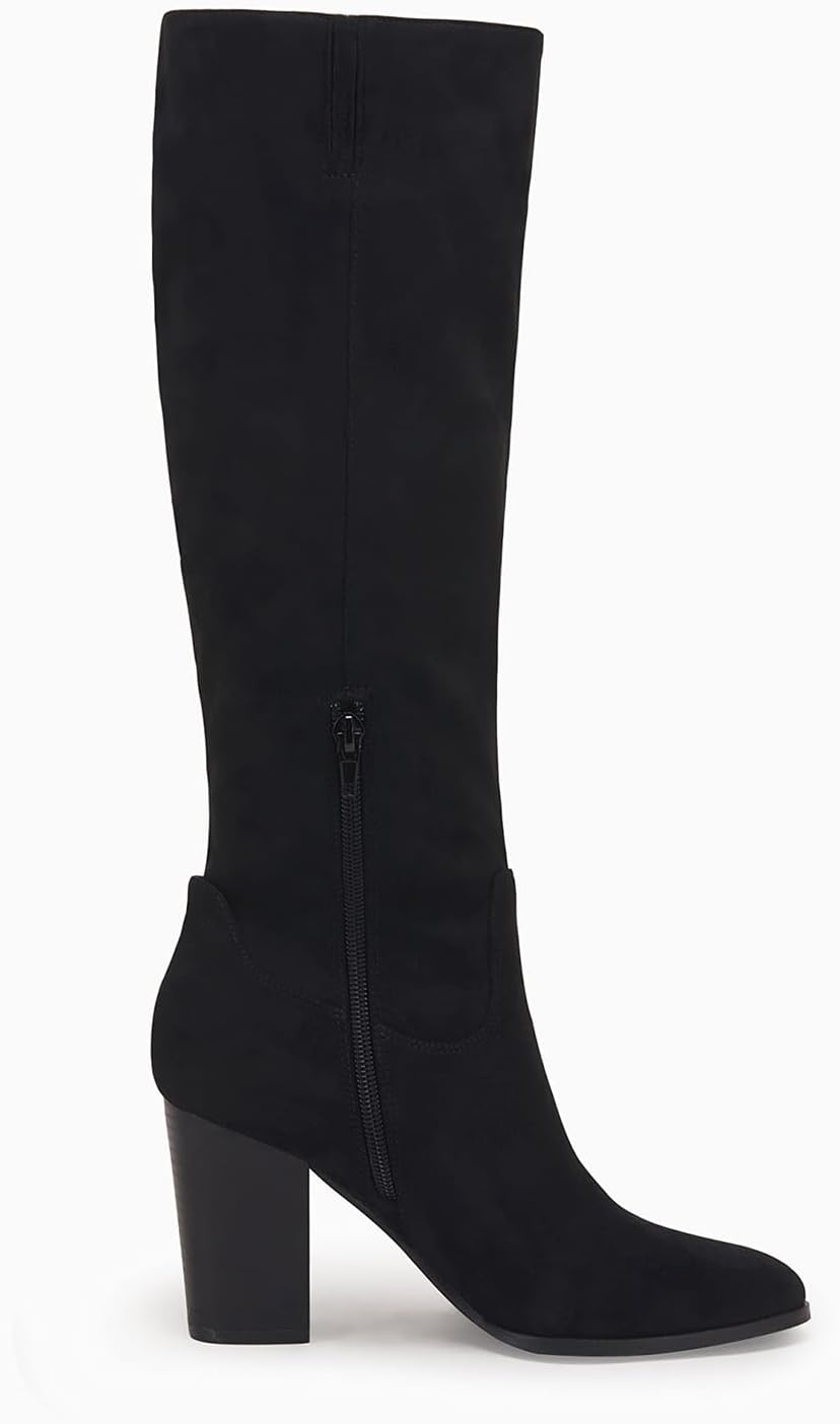 Coutgo Womens Faux Suede Knee High Boots Side Zipper Chunky Heel Winter Boots