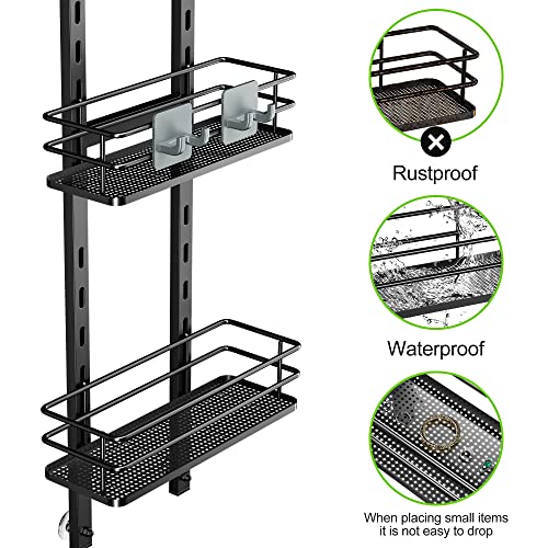 Orimade Adjustable Hanging Over The Shower Door Caddy With Hooks, Bathroom Organizer Shelf Storage Rack,No Drilling Rustproof Shower Basket For Inside Shower, Matt Black 3 Tier #TOP1
