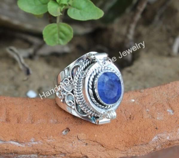 Sapphire Ring, Poison Box Ring, Poison Ring, Strange Box Ring, Locket Ring, Blue Sapphire ~ Gemstone Box Ring, Oval Stone Ring, Poison Pill Box, Raw Sapphire Ring, Handmade Poison Ring